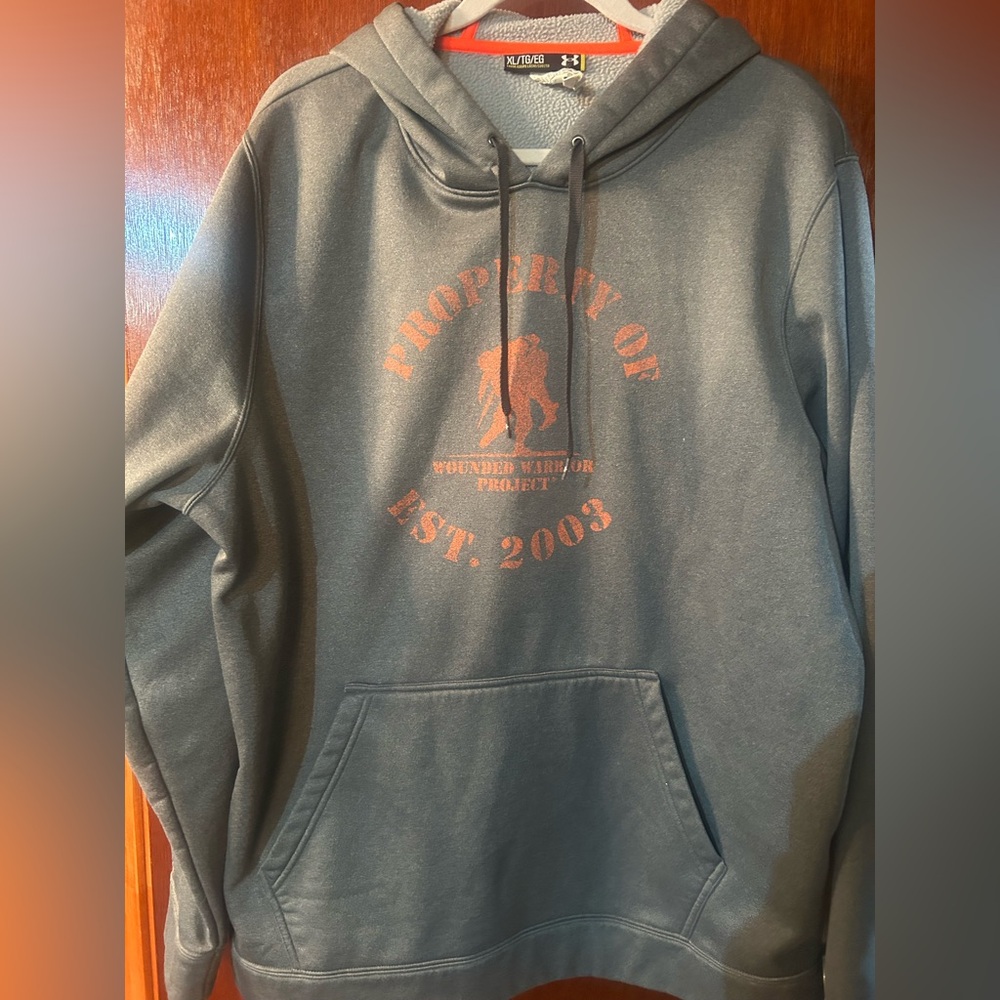 Men’s wounded warrior XL Under Armour Charcoal Hoodie with Bright Orange Trim
